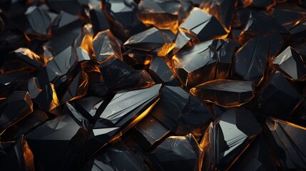 Wall Mural - Black geometric rock and stone shapes create a sleek and abstract background, perfect for product displays.
