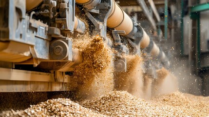 Poster - Machines pulping and processing wood fibers to create raw unprocessed paper pulp for use in various manufacturing and industrial applications