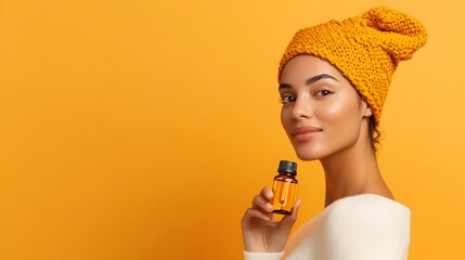 Leinwandbilder - Minimalistic and elegant presentation of a translucent bottle containing essential oils showcased against a clean white background for a serene wellness inspired scene