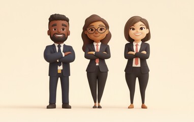 illustrate a 3d emoji portrait of two smiling latin businessmen alongside a european businesswoman, 