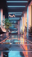 Poster - Futuristic 3D Office Space with Holographic Elements