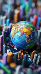 Poster - Colorful 3D Globe Surrounded by Financial Symbols