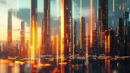 Poster - Futuristic 3D Cityscape with Growing Data Visualization