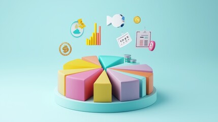 Poster - 3D Pie Chart Breaking Into Segments with Icons