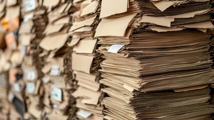 Poster - Stacks of sturdy eco friendly kraft paper prepared for industrial packaging and shipping purposes  The brown textured material is a sustainable versatile resource for commercial business
