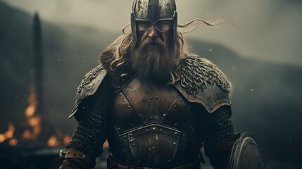 Viking warrior in the middle of the battlefield