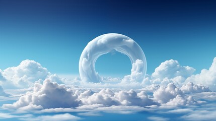 Wall Mural - blue background with floating white clouds and a circular shape, perfect for a fresh and airy design