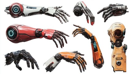 Poster - collection of robotic arms isolate on white background or transparent