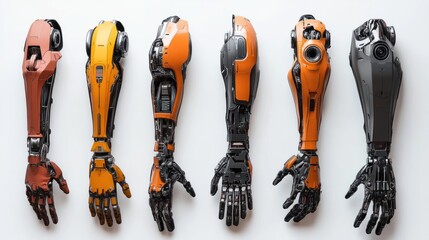 Poster - collection of robotic arms isolate on white background or transparent
