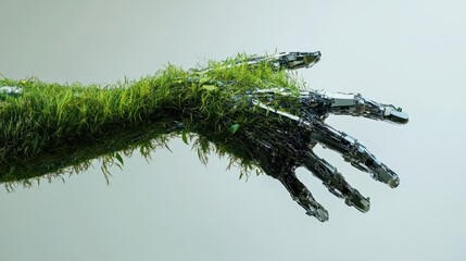 Conceptual design of human arm covered with grass and robotic hand