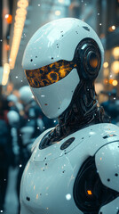 Poster - ai-powered robots conducting real-time transactions in a bustling financial hub