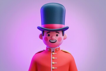 Poster - A 3D cartoon character wearing a red coat and a black top hat.