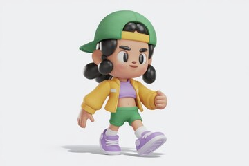 Poster - A 3D cartoon character of a young woman wearing casual streetwear.