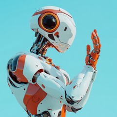 Poster - Robot looking at his hand. 3D illustration