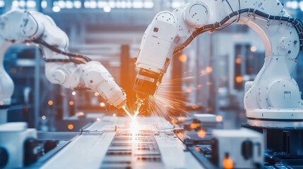 Poster - Robotic arms welding in industrial factory