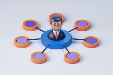Poster - Businessman connected to circles in 3D networking illustration.