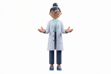 Poster - Female scientist in 3D cartoon illustration explaining with gestures.