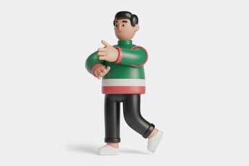 Poster - A 3D cartoon character wearing a green and red sweater points with his finger.