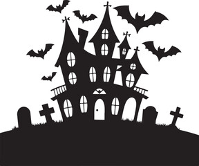 Canvas Print - Haunted House With Bats Silhouette Vector