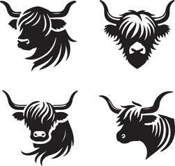 Canvas Print - Highland Cow Stylized Vector Illustration Set