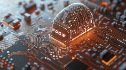 Poster - Detailed Close-up of an AI Chip on a Circuit Board