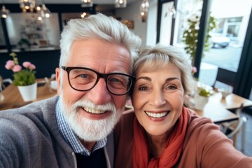 Wall Mural - Close up of a American senior couple taking selfie