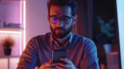 Male entrepreneur using smart phone at office