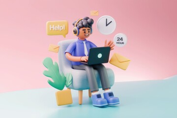 Aufkleber - A 3D illustration of a customer service representative providing assistance.