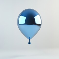 Wall Mural - A 3D render of a shiny blue balloon floating mid-air, casting soft reflections, against a clean white background