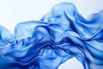 Poster - Flowing blue fabric with wavy patterns in soft light background