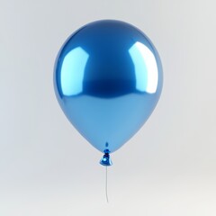 Wall Mural - A 3D render of a single shiny blue balloon floating mid-air with light reflecting off its glossy surface, set against a clean white background