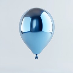 Wall Mural - A 3D render of a single shiny blue balloon floating mid-air with light reflecting off its glossy surface, set against a clean white background