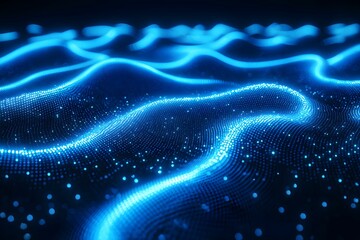 Poster - Blue light waves brighten the night digital landscape