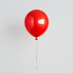 Wall Mural - a bright red balloon floating mid-air with a glossy surface, isolated against a plain white backgrou