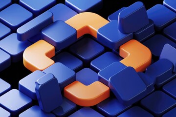 Aufkleber - Orange L shaped blocks form a square within a field of blue blocks.