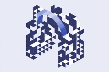 Poster - Abstract geometric pattern with a blue arch in the center.