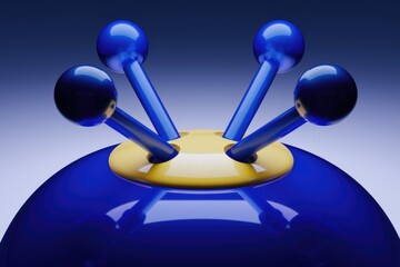 Poster - A blue and yellow abstract object with four protruding spheres.