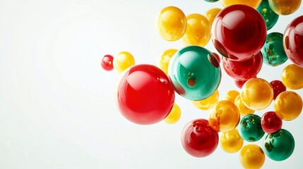 Wall Mural - a cluster of vibrant red, yellow, and green balloons floating together in mid-air, casting soft refl