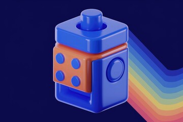 Poster - A blue and orange 3D rendered object resembling a toy or game piece.