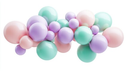 Wall Mural - a floating bunch of pastel-colored balloons in soft pink, mint green, and lavender, creating a cheer
