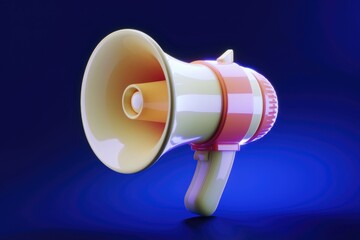 Poster - A close up of a white and red megaphone against a blue background.
