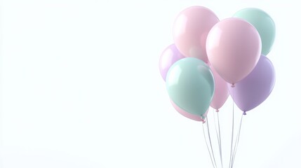 Wall Mural - a floating bunch of pastel-colored balloons, including soft pink, lavender, and mint green, set agai