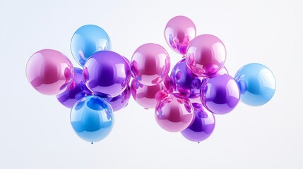 Wall Mural - a minimalistic arrangement of pink, purple, and blue balloons floating together against a plain whit