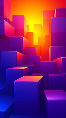 Wall Mural - Abstract colorful blocks with a bright yellow light in the background.