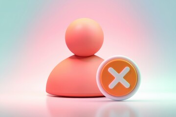 Fototapete - A 3D rendering of a user profile icon with a red X mark  signifying deletion or removal.