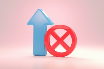 Poster - A blue upward arrow next to a red circle with a cross.