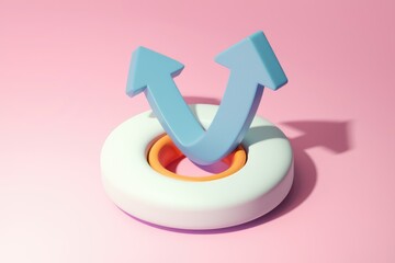 Poster - Two blue arrows point upwards forming a V shape around a white ring.