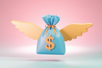 Poster - A blue money bag with golden wings  symbolizing financial freedom.