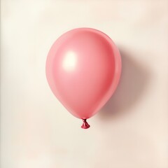 Wall Mural - a single pink balloon floating against a white background, shiny and reflective with a soft pastel h