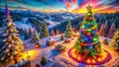 © Arnada - Hippie Christmas Celebration with Colorful Decorations, Vintage Elements, and Peace Symbols for a Festive Holiday Vibe